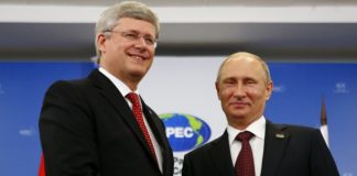 Foto: Premierul canadian Stephen Harper (stânga)