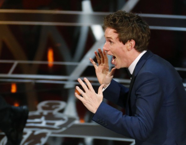 Eddie Redmayne, după ce a fost anunțat câștigător la categoria „cel mai bun actor în rol principal”.