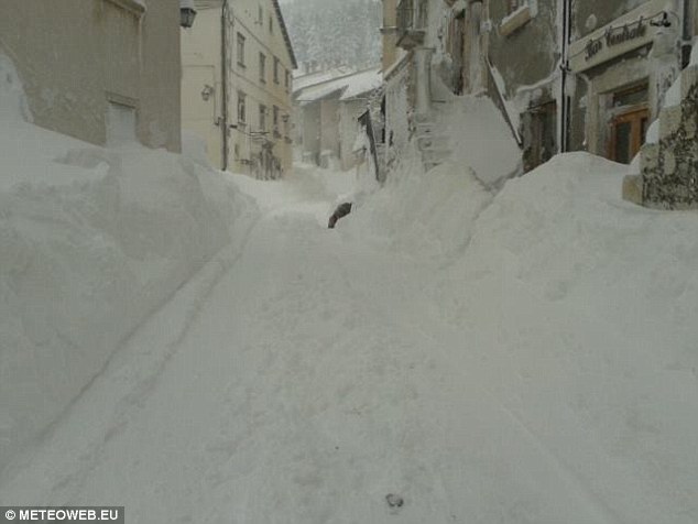 The small village, located east of Rome, received more than 100 inches of snow within 18 hours