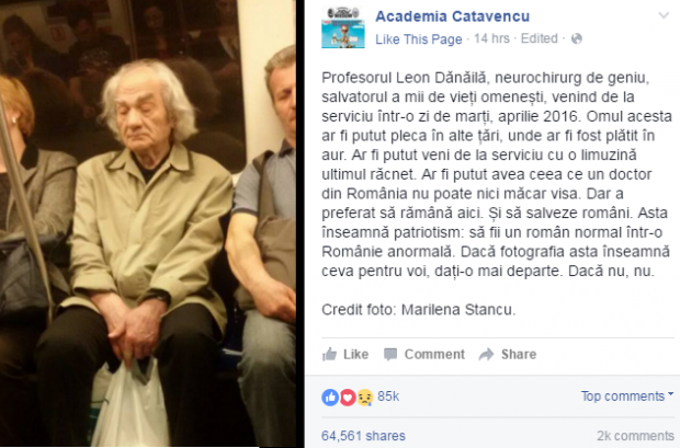 O fotografie facuta in metrou neurochirugului Leon Danaila, virala pe Facebook FOTO