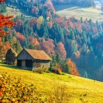 Colorful autumn landscape in the mountain village